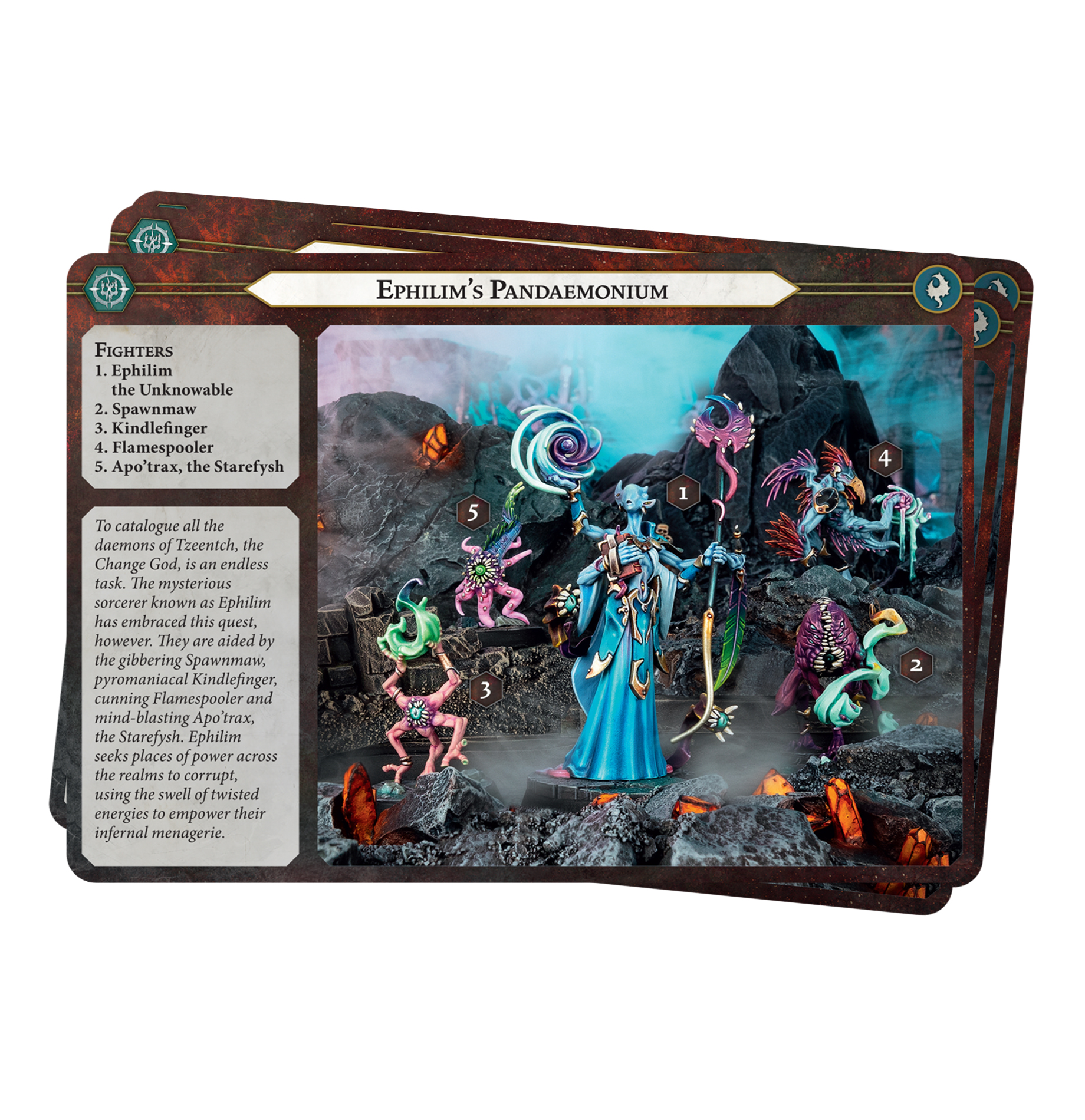 Close-up of Warhammer Underworlds reference cards