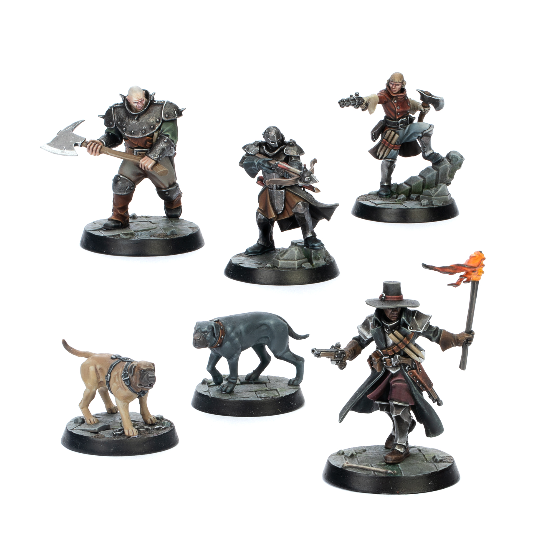 Close-up of the assembled warband miniatures