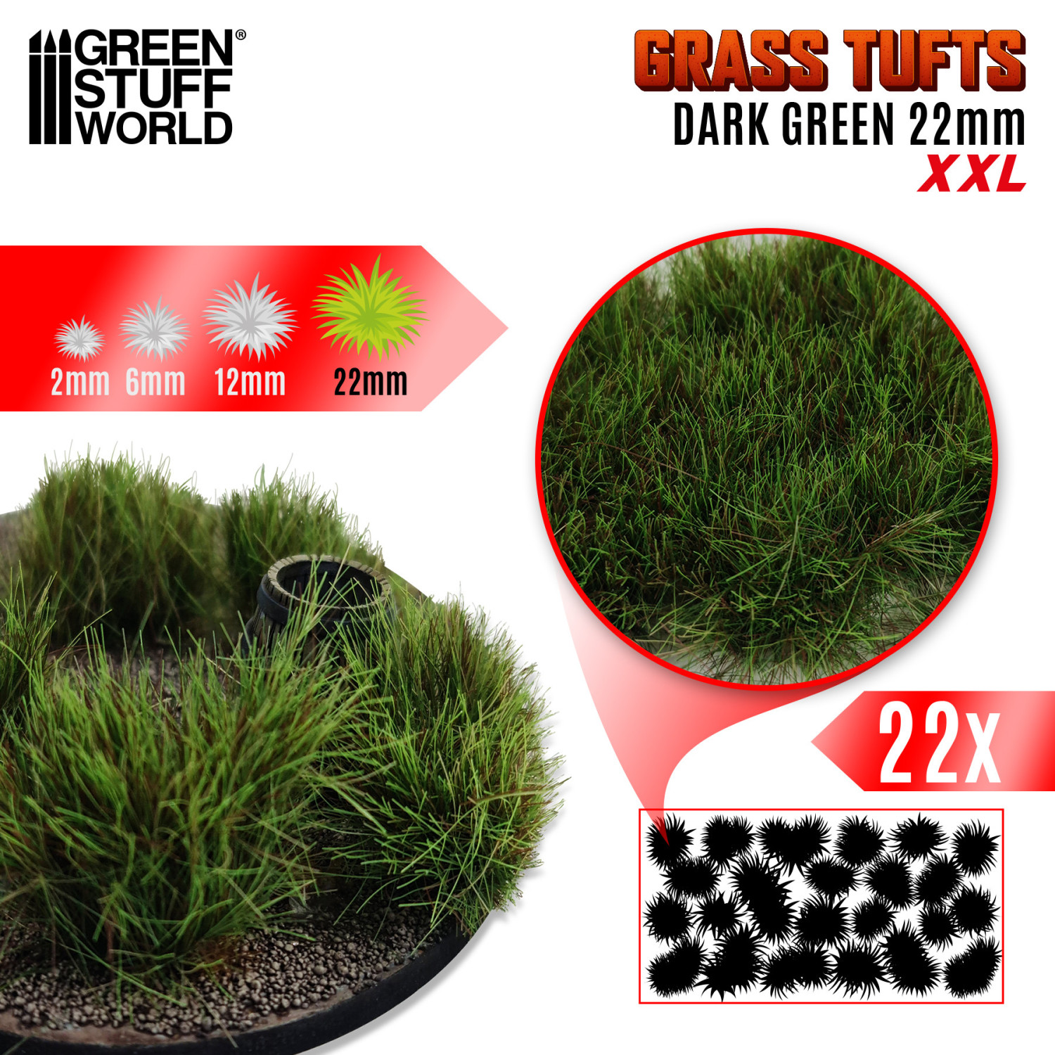 Grass TUFTS XXL - 22mm self-adhesive - DARK GREEN