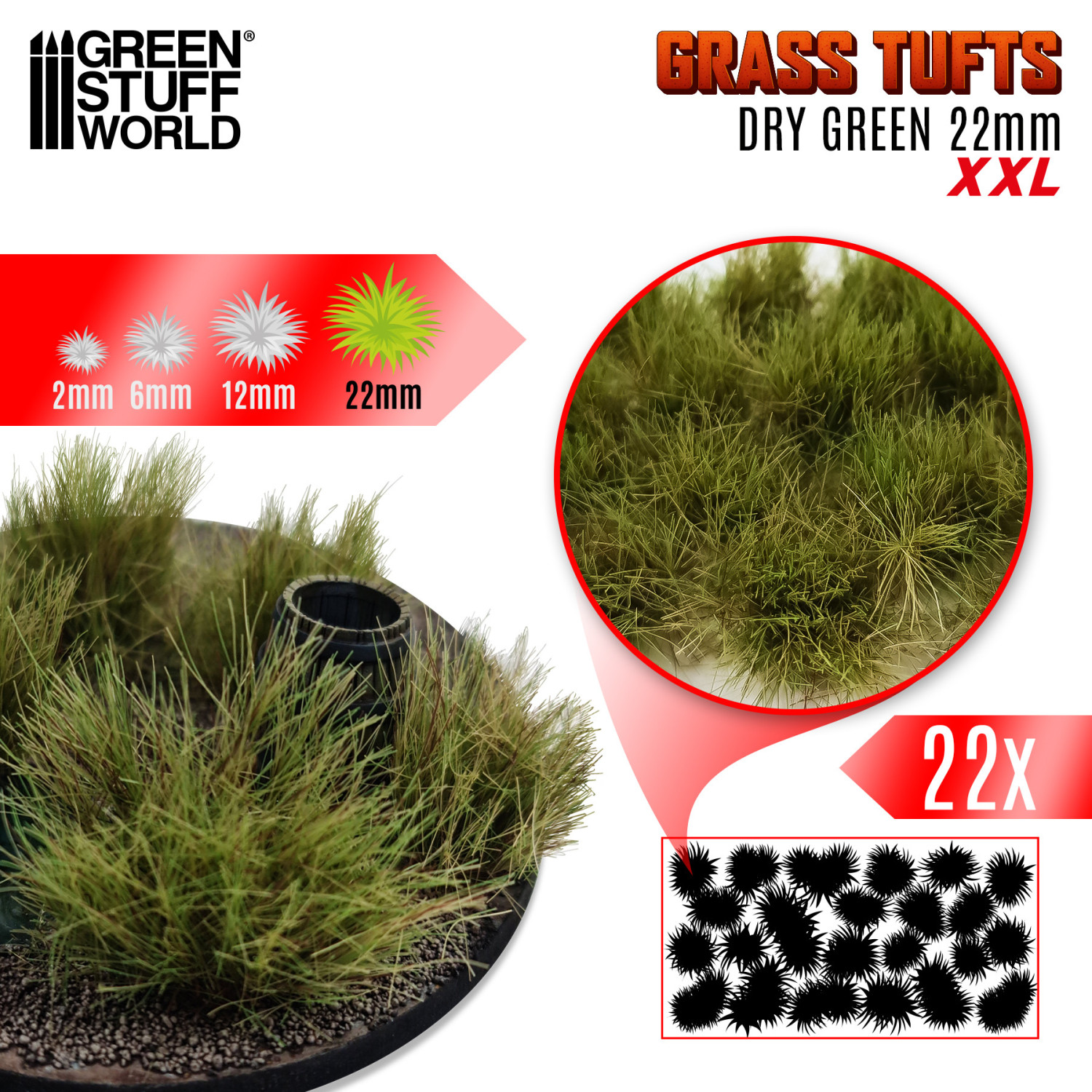 Grass TUFTS XXL - 22mm self-adhesive - DRY GREEN