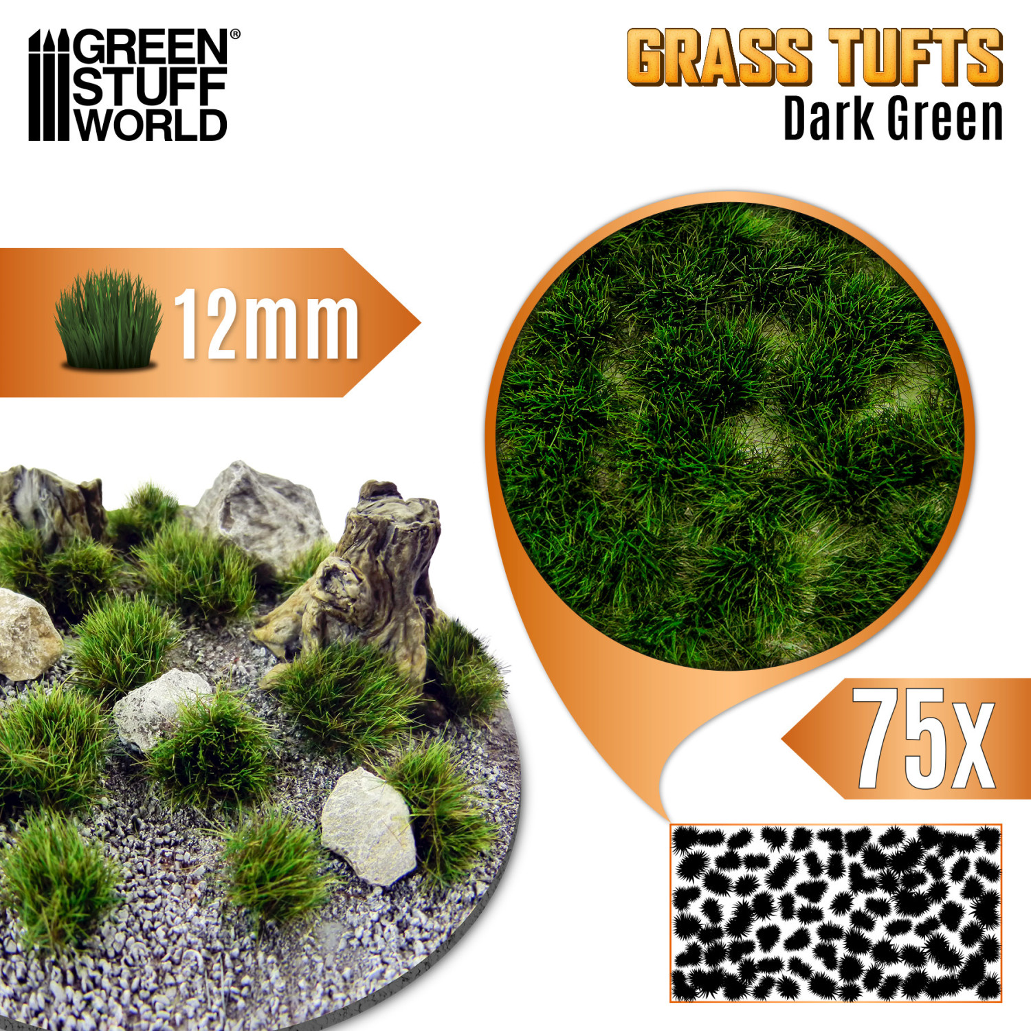 Static Grass Tufts 12 mm - Dark Green