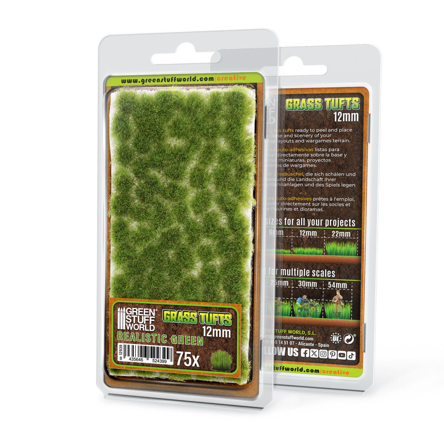 Static Grass Tufts 12 mm - Realistic Green