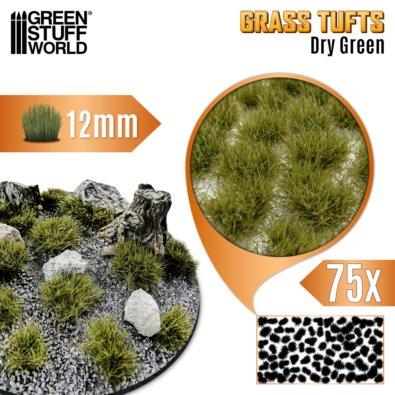 Static Grass Tufts 12 mm - Dry Green