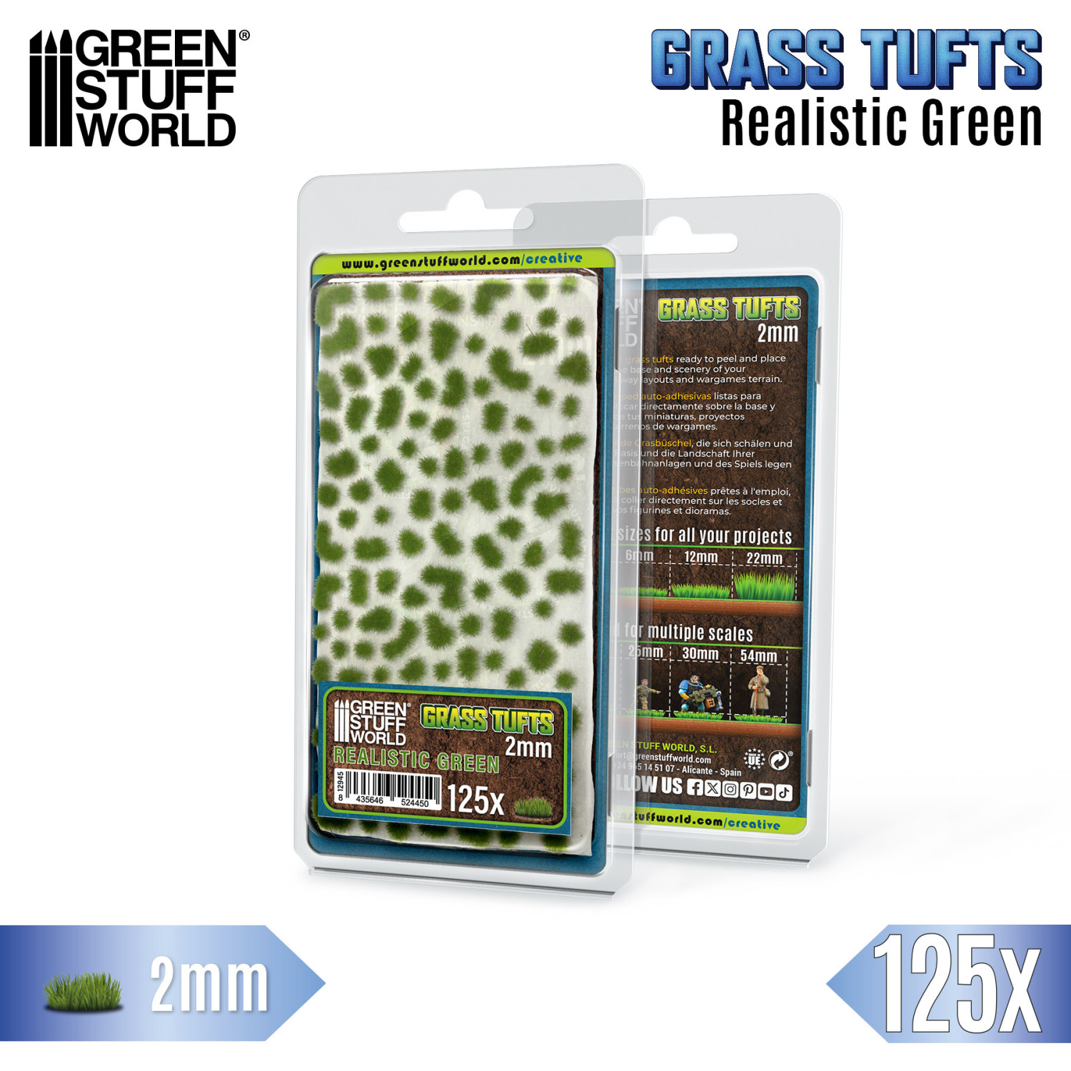 Static Grass Tufts 2 mm - Realistic Green
