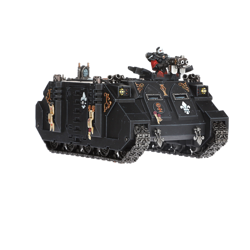 Adepta Sororitas Rhino front view showing faction iconography