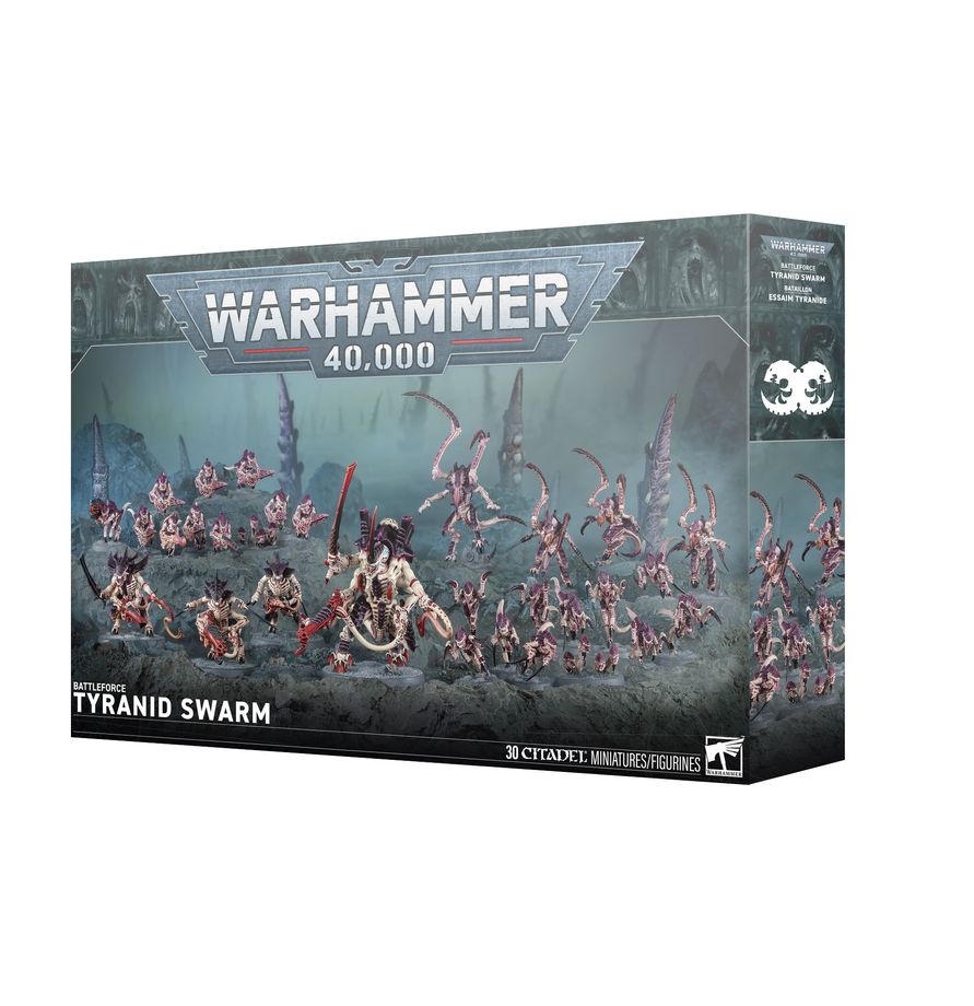 Celkový pohľad na obsah balenia Tyranid Swarm