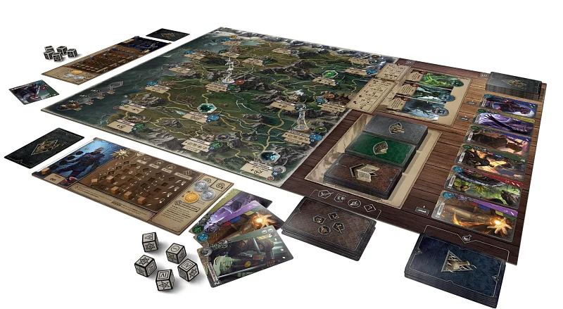 Game board and components of The Witcher: Old World