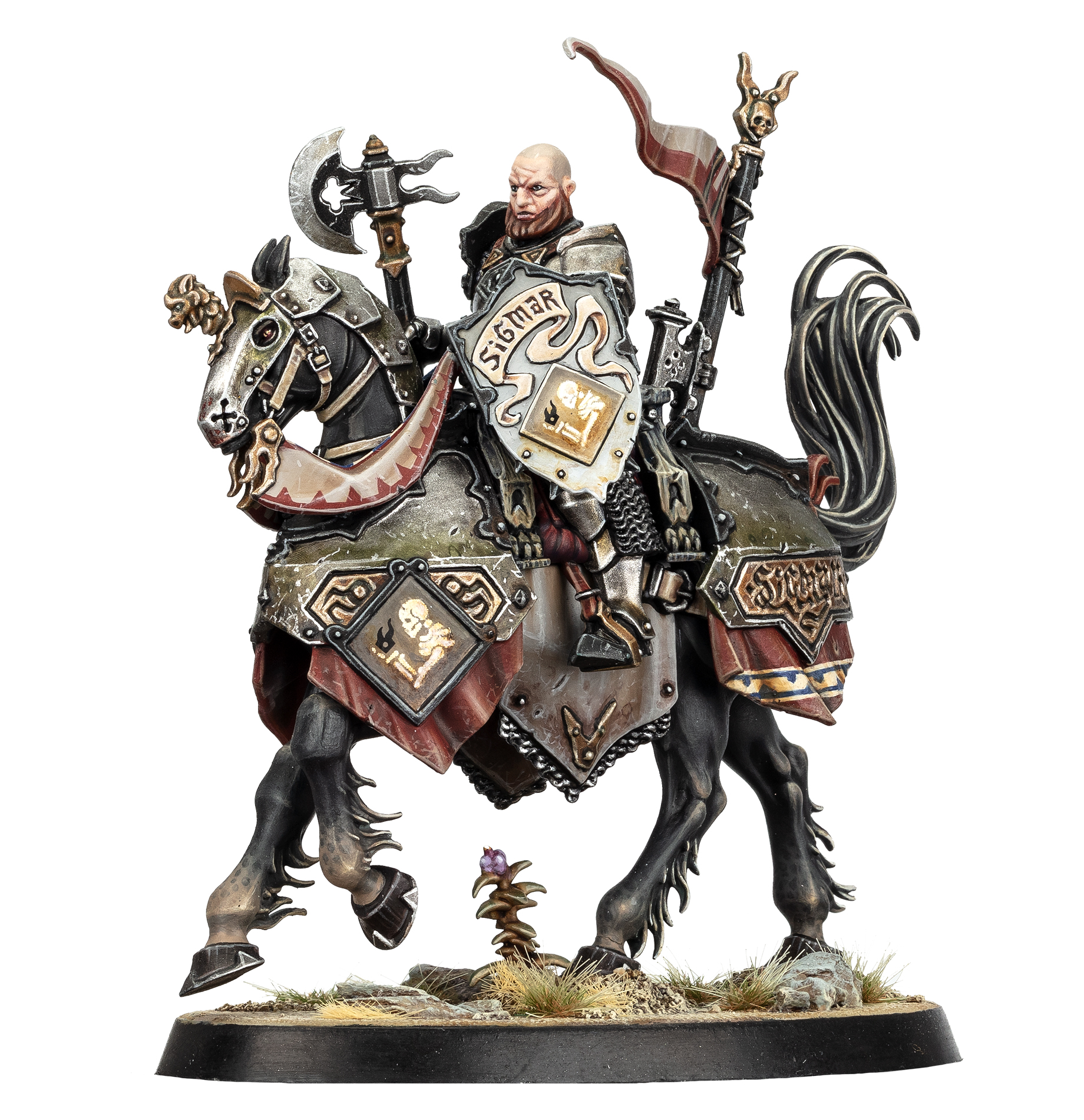 Detailed view of the riders armor and equipment