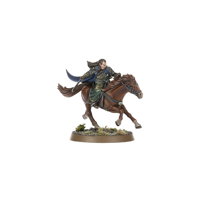 Elrond mounted and on foot with an Elven banner bearer