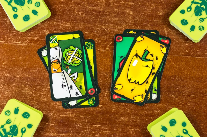 Detail of playful and colorful Švábí salát cards