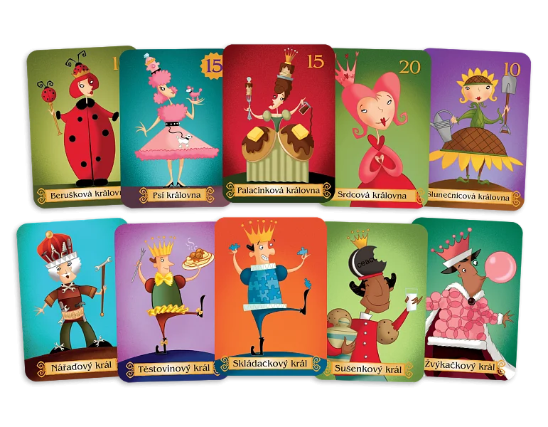 Detail of playful and colorful illustrations on Sleeping Queens cards