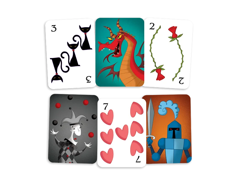 Players surrounded by cards in the cute game Sleeping Queens