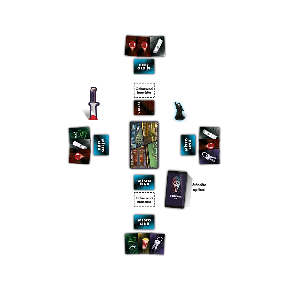 Detail of components from the Scream board game