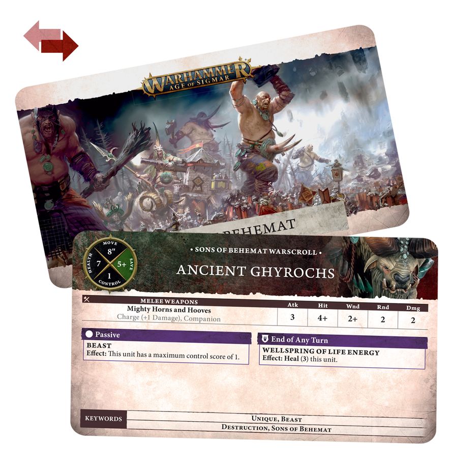 Warscroll Cards Sons of Behemat for Warhammer Age of Sigmar