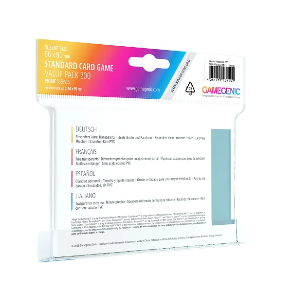 Pack of Gamegenic PRIME Standard Sleeves clear glossy sleeves
